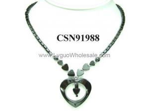 Hematite Heart Pendant Beads Stone Chain Choker Fashion Women Necklace